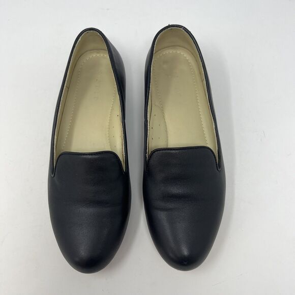 NISOLO Women’s Size 7 Black Leather Slip On Smoking Shoe Loafer Classic Flats - Picture 8 of 9